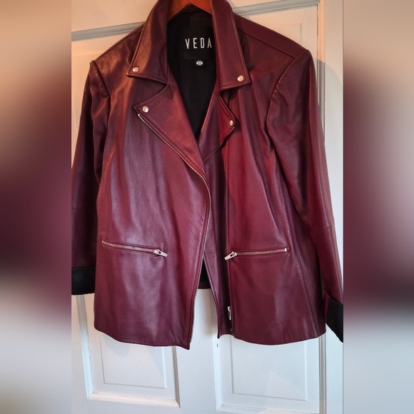Veda Deep Burgundy Leather Jacket - Picture 2 of 4